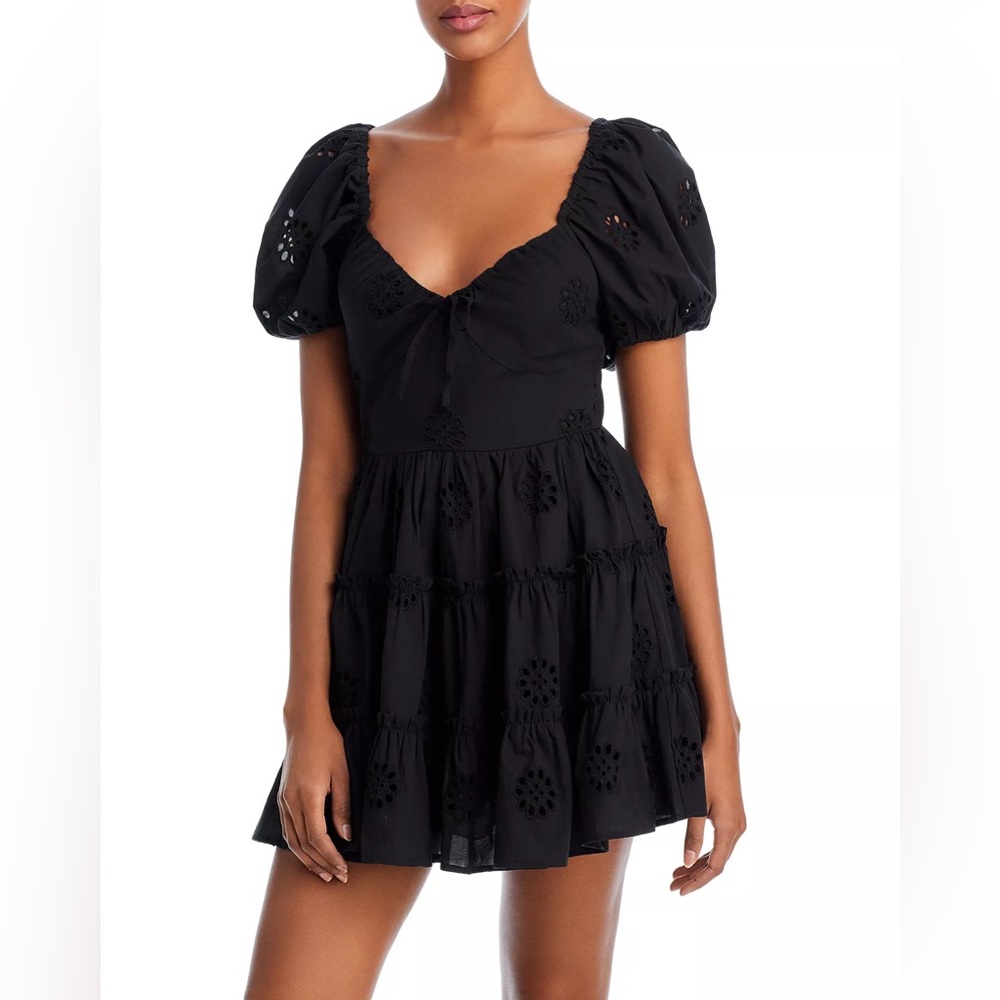 AQUA Black Puff Sleeve Eyelet Mini Dress size XL ***CUTEST DRESS EVER***
